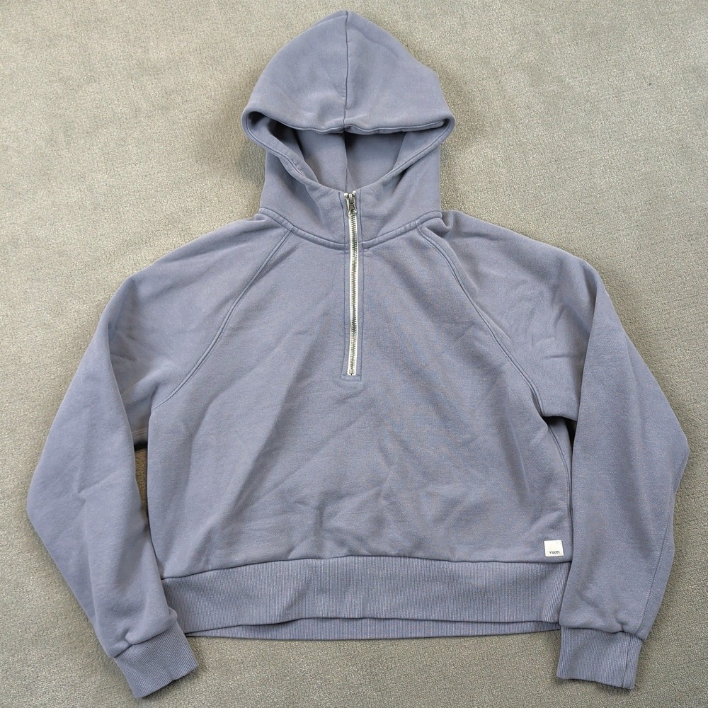 Vuori Restore Half Zip Hoodie Women Medium Lavender Gray Organic Cotton Pullover
